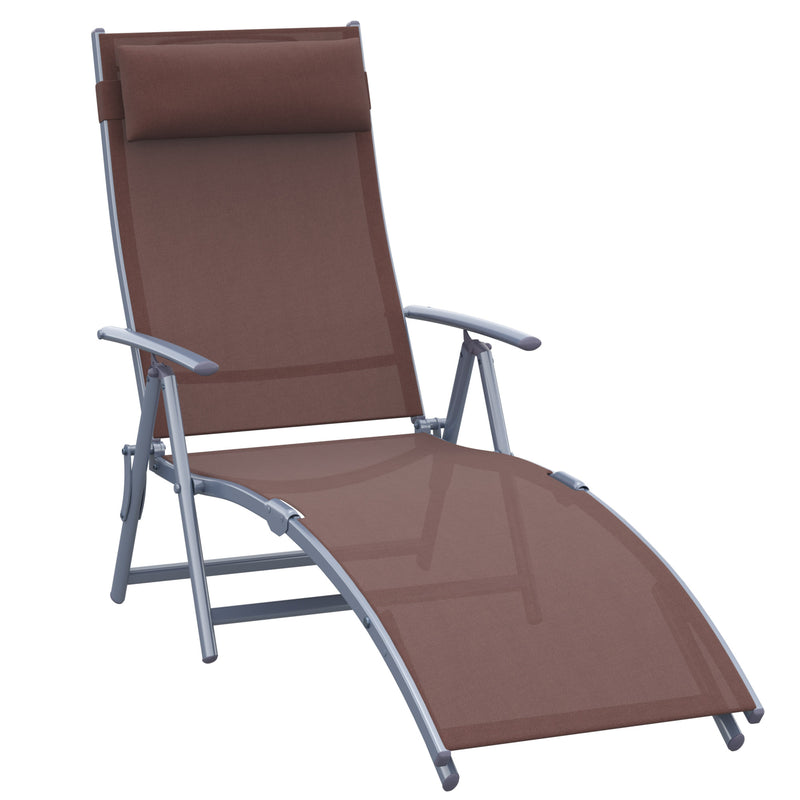 Patio Sun Lounger Garden Texteline Foldable Reclining Chair w/ Pillow Outdoor Adjustable Recliner (Brown)