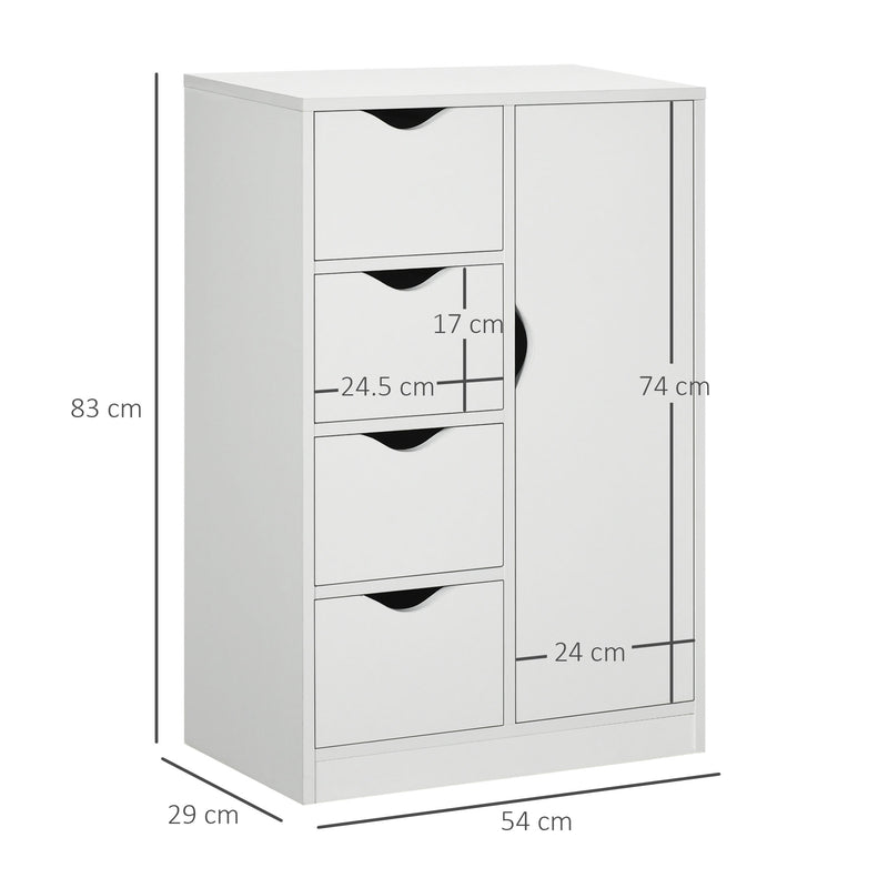 Bathroom Cabinet, Freestanding Storage Cabinet with 4 Drawers, Door Cupboard for Living Room, Kitchen, Bedroom, White
