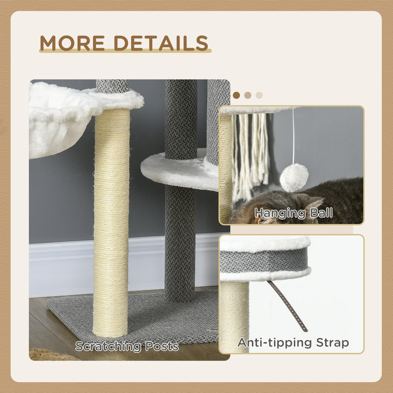 Cat Tree for Indoor Cats, Cat Tower with Scratching Posts, Multi-level Kitten Climbing Tower, 124cm