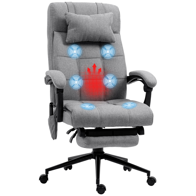 Vibration Massage Office Chair with Heat, Fabric Computer Chair with Head Pillow, Footrest, Armrest, Reclining Back, Grey