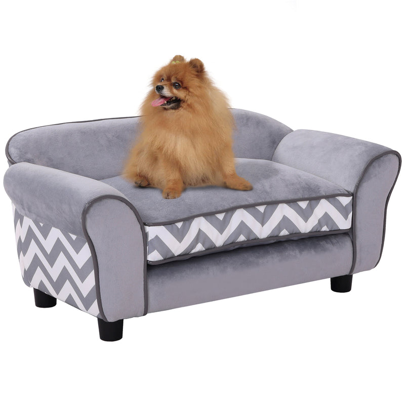 Dog Sofa Bed for XS-Sized Dogs, Cat Sofa with Soft Cushion, Pet Chair Lounge with Washable Cover, Removable Legs, Wooden Frame - Grey