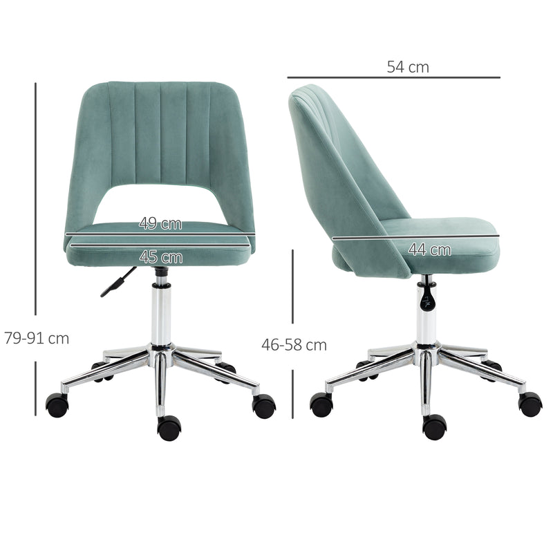 Mid Back Office Chair Velvet Fabric Swivel Scallop Shape Computer Desk Chair for Home Study Bedroom Green