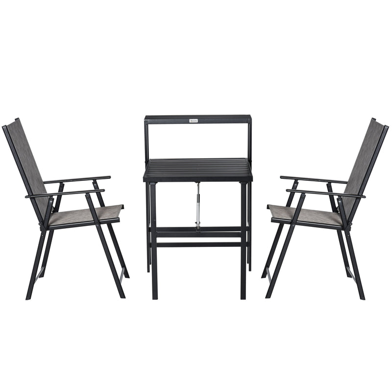 3 Pcs Folding Garden Furniture Set, Foldable Table and 2 Chairs Set w/ Side Shelf, Metal Frame, Indoor Outdoor Patio Balcony