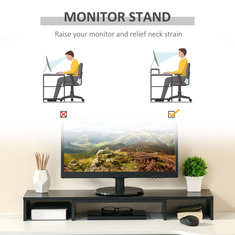 Dual Monitor Stand Riser with Adjustable Length and Angle, Screen Riser for Laptop, Computer, PC, Printer, TV, Black