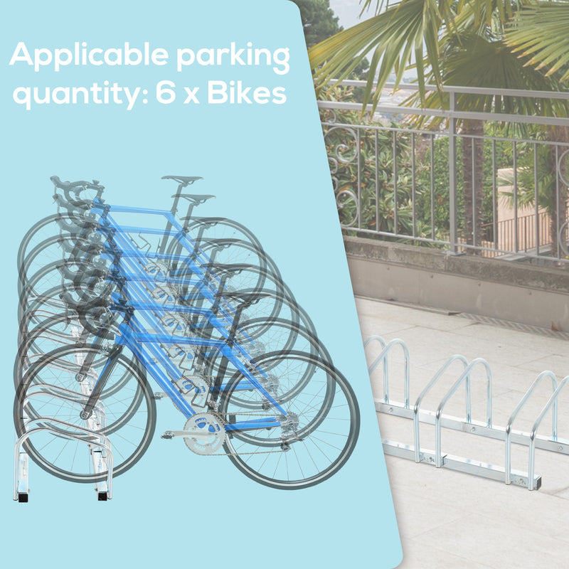 Bike Stand Parking Rack Floor or Wall Mount Bicycle Cycle Storage Locking Stand 179L x 33W x 27H (6 Racks, Silver)