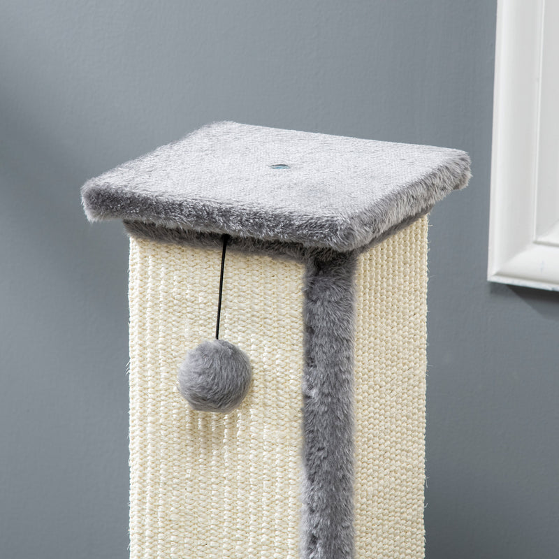 81cm Cat Scratcher, Vertical Full Scratcher with Natural Sisal Rope, Hanging Ball and Soft Plush, Grey