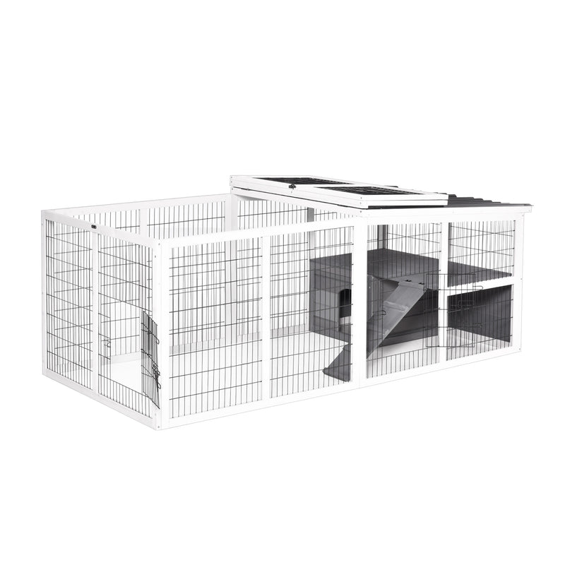 Indoor Outdoor Wooden Guinea Pigs Hutches Small Rabbits Hutches Pet Run Cover, with Hinge roof and Water-repellent Paint, Grey