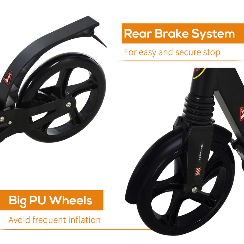 Folding Kick Scooter 2 Big Wheels Teens Adult 14+ Adjustable Ride On Black