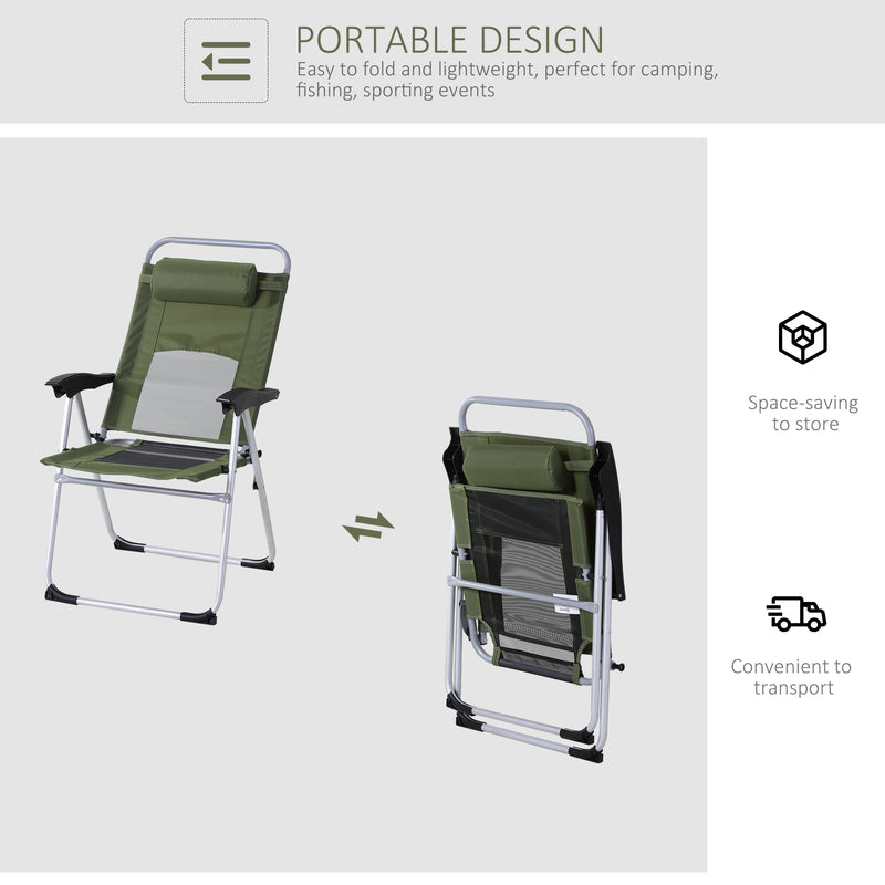 Outdoor Garden Folding Chair Patio Armchair 3-Position Adjustable Recliner Reclining Seat with Pillow - Green