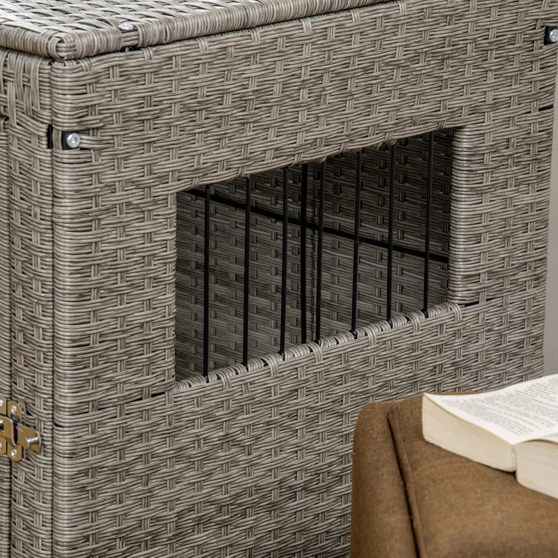 Wicker Dog Cage, Dog Crate with Lockable Door and Soft Washable Cushion for Small Sized Dogs, 62 x 59 x 66 cm, Grey