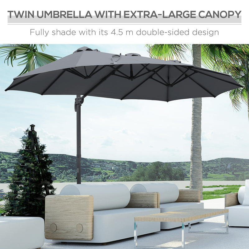 4.5 m Patio Cantilever Roma Parasol, Large Double-Sided Rectangular Garden Umbrella with Crank Handle, 360° Cross Base for Bench, Outdoor
