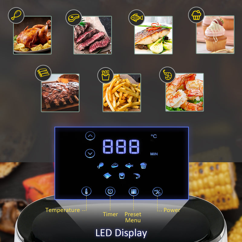 Air Fryers Oven 1300W 2.5L with Digital Display, Rapid Air Circulation, Adjustable Temperature, Timer and Nonstick Basket, White