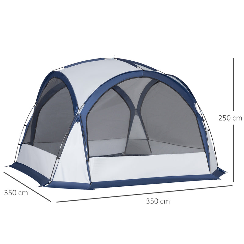Dome Tent for 6-8 Person, Camping Tent with 4 Zipped Mesh Doors, Removable Polyester Cloth, Lamp Hook, Portable Carry Bag, White and Blue