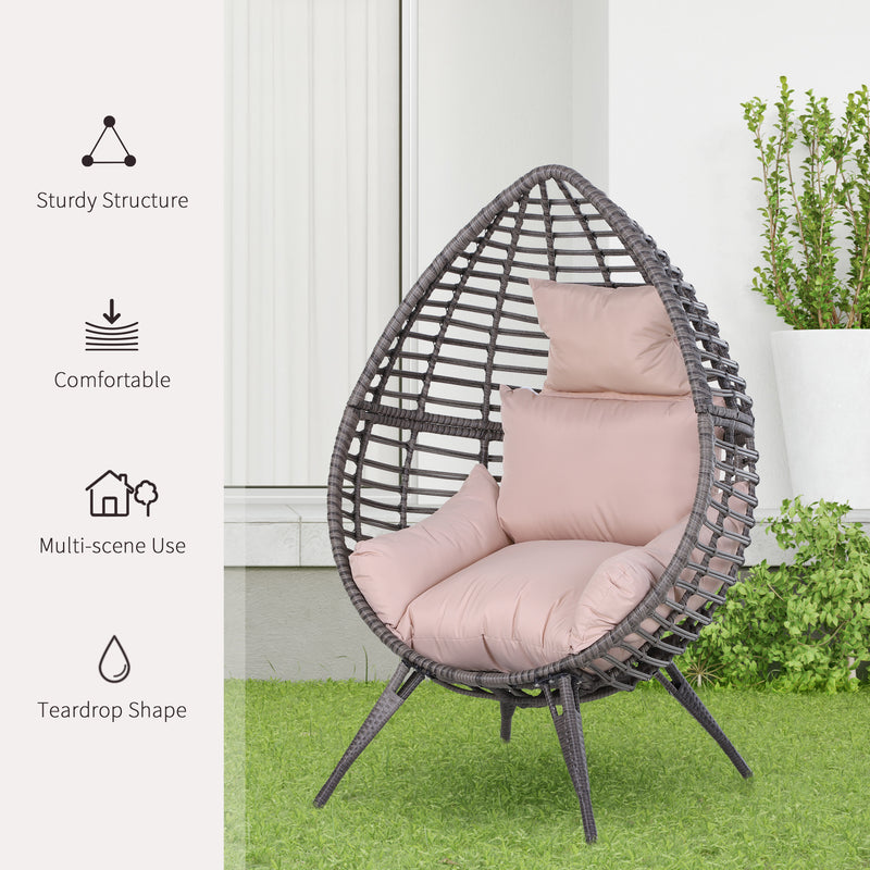 Outdoor Indoor Rattan Egg Chair Wicker Weave Teardrop Chair with Cushion