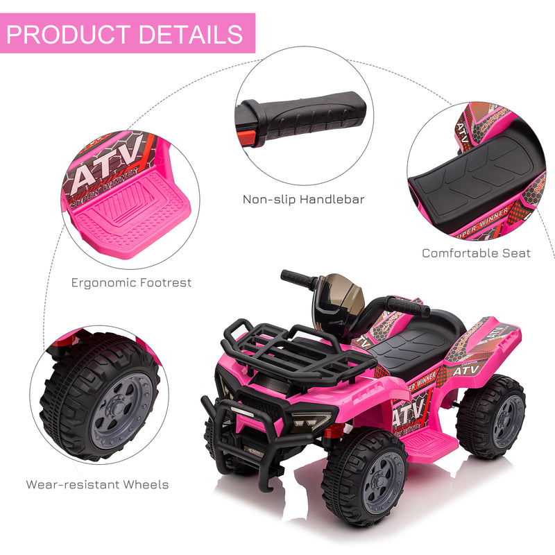 Kids Ride-on Four Wheeler ATV Car with Real Working Headlights, 6V Battery Powered Motorcycle for 18-36 Months, Pink