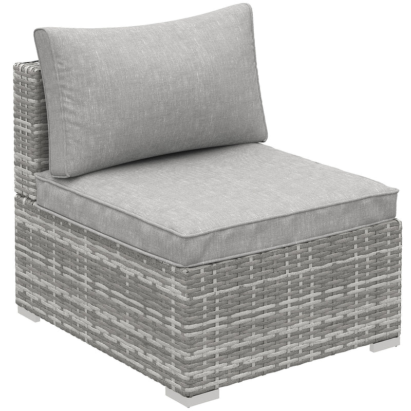 Outdoor Garden Furniture Rattan Single Middle Sofa with Cushions for Backyard Porch Garden Poolside Light Grey