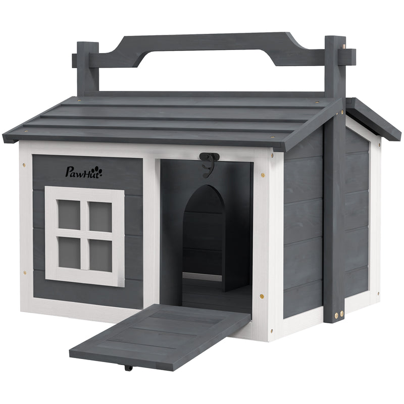 Indoor Rabbit Hutch, Portable Small Animal House Outdoor with Top Handle, Openable Roof - Grey