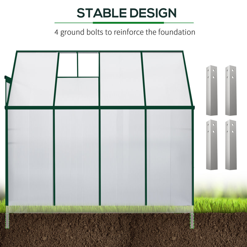 Walk-In Greenhouse Lean to Wall Greenhouse Garden Heavy Duty Aluminium Polycarbonate with Roof Vent for Plants, 253 x 127 x 220 cm