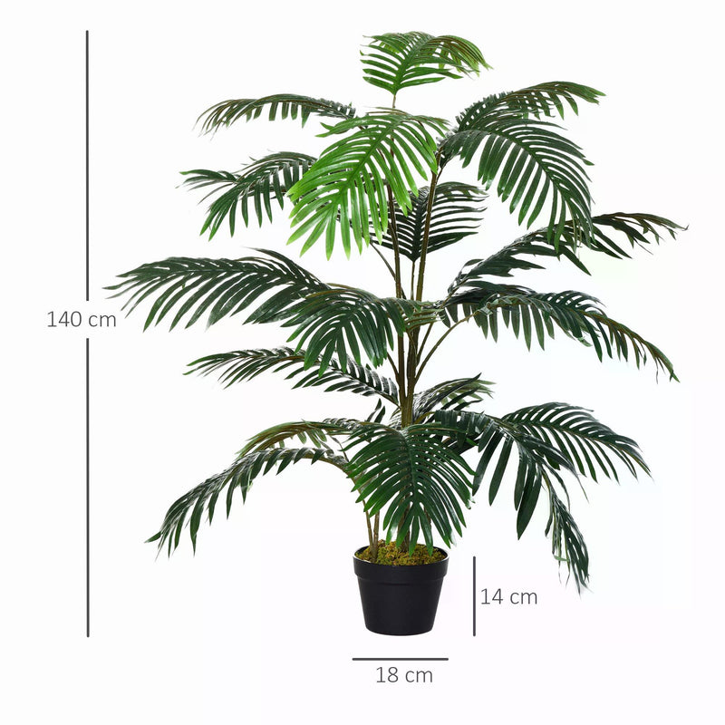 140cm/4.6FT Artificial Palm Plant Decorative Tree w/ 20 Leaves Nursery Pot Fake Plastic Indoor Outdoor Greenery Home Office Décor