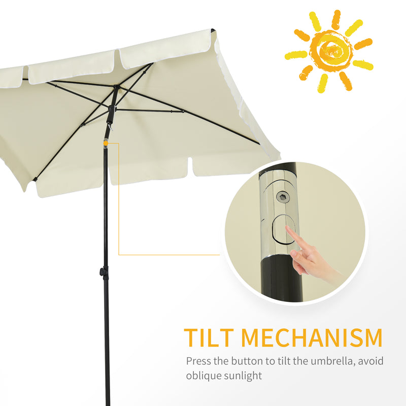 Aluminium Sun Umbrella Parasol Patio Garden Tilt 2M x 1.25M Cream White