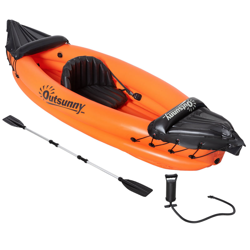Inflatable Kayak, 1-Person Inflatable Boat, Inflatable Canoe Set With Air Pump, Aluminum Oar, Orange, 270x93x50cm