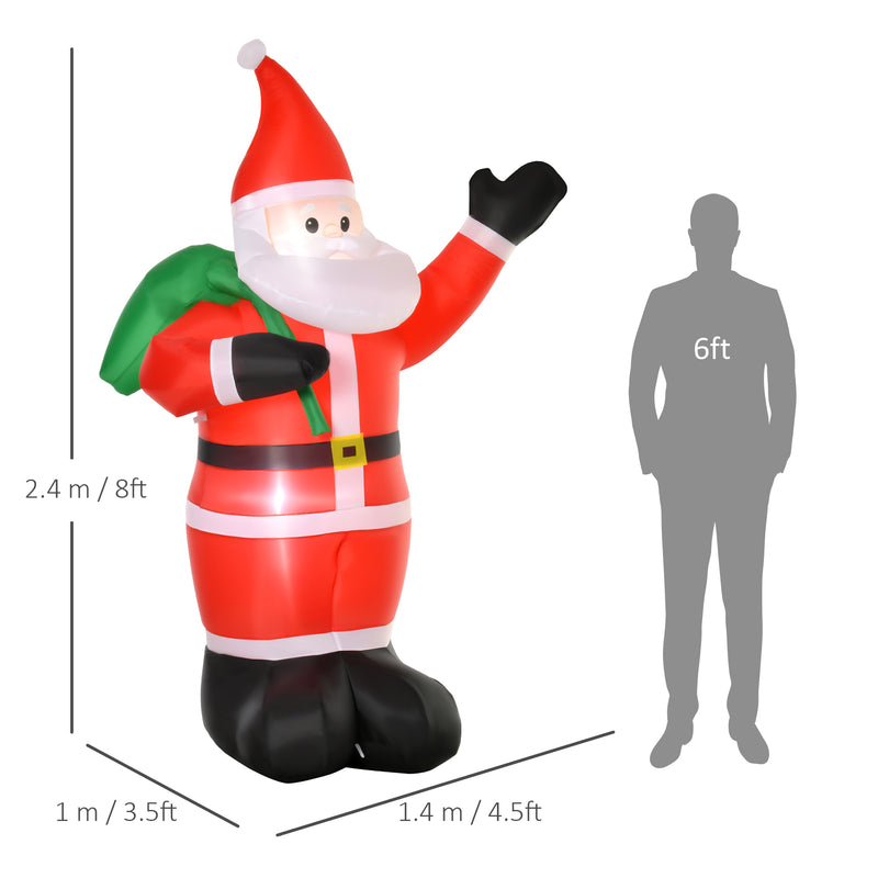 2.4m Christmas Inflatable Santa Holiday Yard Decoration with LED Lights, Indoor Outdoor Lawn Blow Up Decor