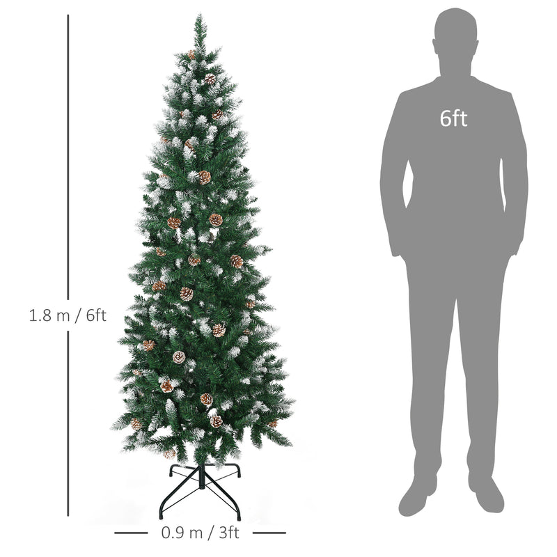 6 Foot Snow Artificial Christmas Tree with Realistic Branches, Pine Cone, for Indoor Decoration, Green White