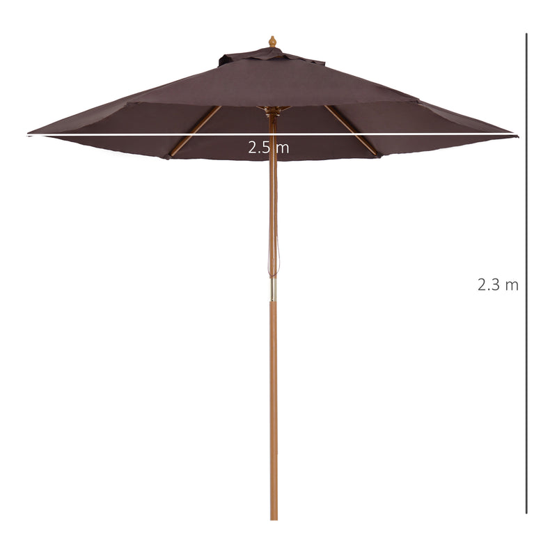 2.5m Wood Wooden Garden Parasol Sun Shade Patio Outdoor Umbrella Canopy New(Coffee)