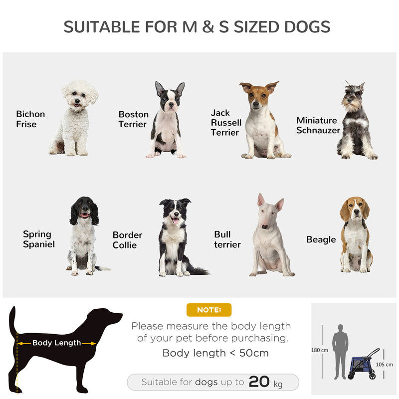 One-Click Foldable Dog Pushchair w/ EVA Wheels, Storage Bags, Mesh Windows, Doors, Safety Leash, Cushion, for Small Pets - Dark Blue