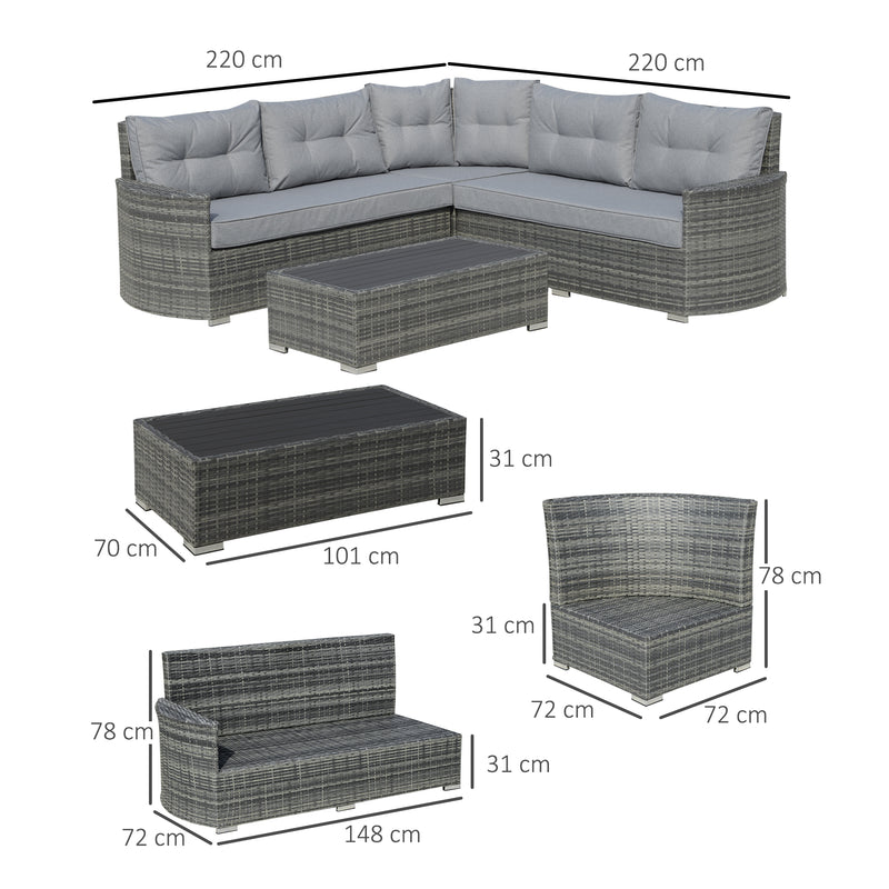 5-Seater Outdoor PE Rattan Sofa Set, Patio Wicker Sectional Conversation Aluminium Frame Corner Sofa Set w/ Padded Cushion, Mixed Grey
