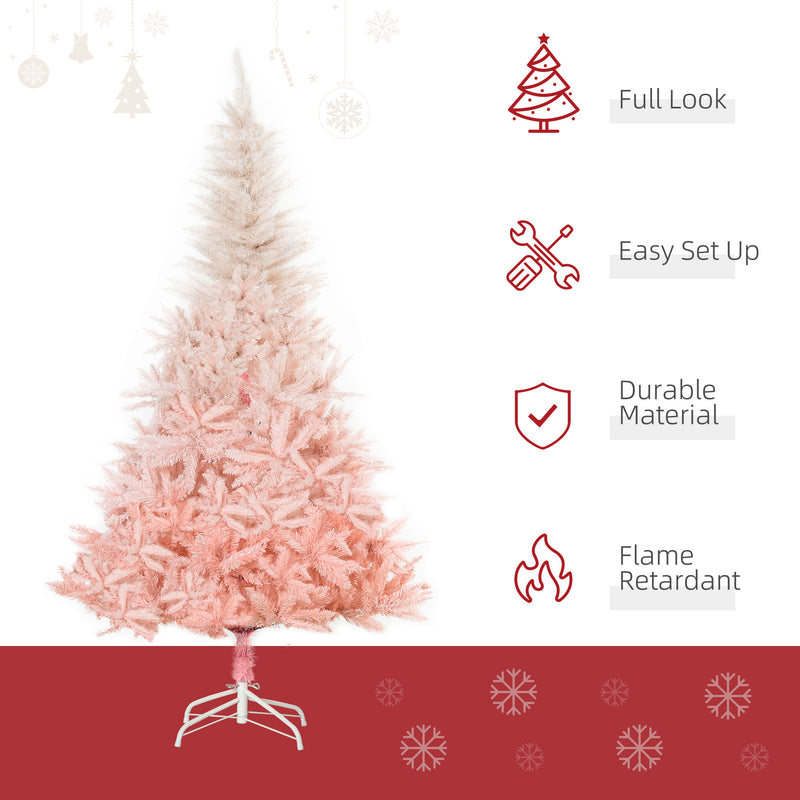 6ft Artificial Christmas Tree Holiday Home Decoration w/ Metal Stand, Automatic Open, White & Pink Realistic Design Faux w/ Stand Quick Setup