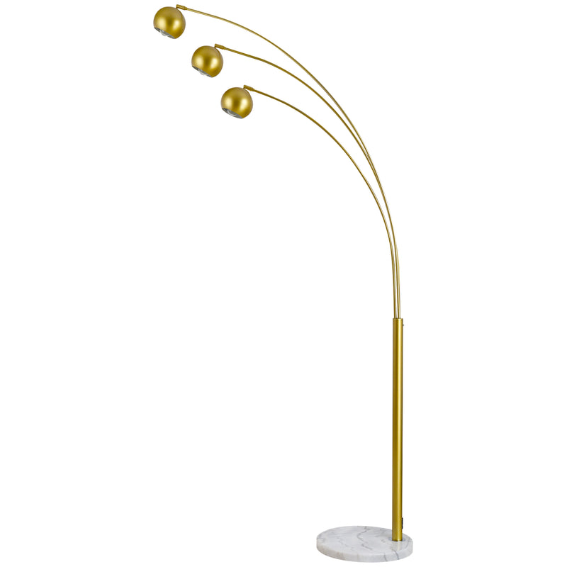 3-Branch Futuristic Floor Lamp Metal Frame Multi-Light Shade Adjustable Rotating w/ Marble Base, 198cm, Gold