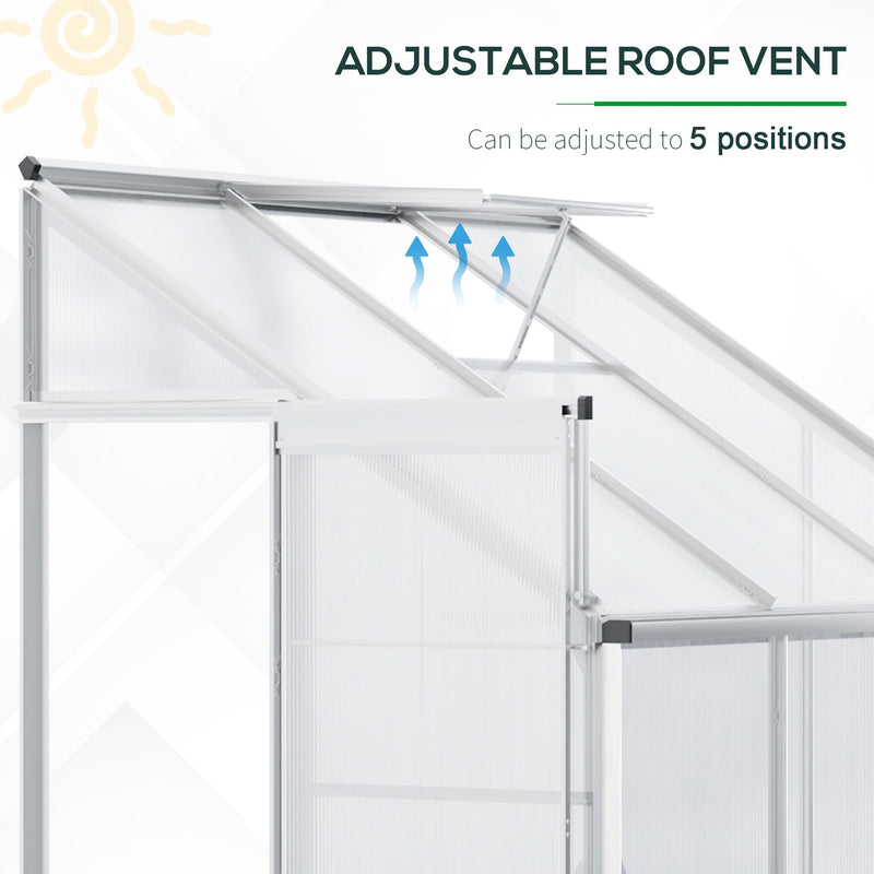 Walk-In Greenhouse Lean to Wall Greenhouse Garden Heavy Duty Aluminium Polycarbonate with Roof Vent for Plants, 192 x 127 x 220 cm