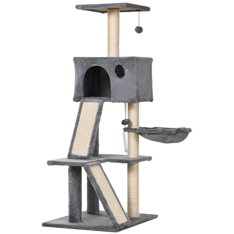 51" Cat Tree,Activity Tower with Condo Scratching Posts Ladders and Two Toys for Kitty Pet Climbing Relaxing and Playing