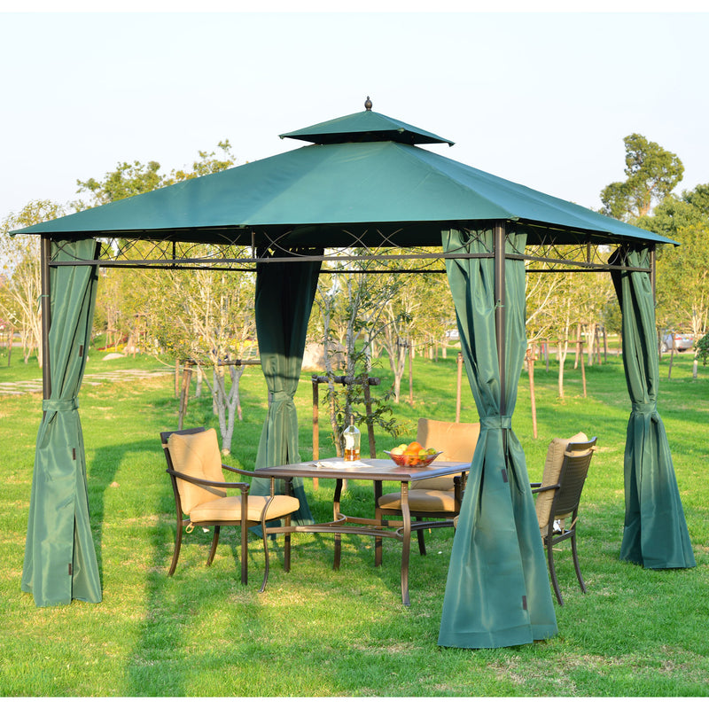 3(m) x 3(m) Metal Garden Gazebo Marquee Party Tent Patio Canopy Pavilion + Sidewalls - Green