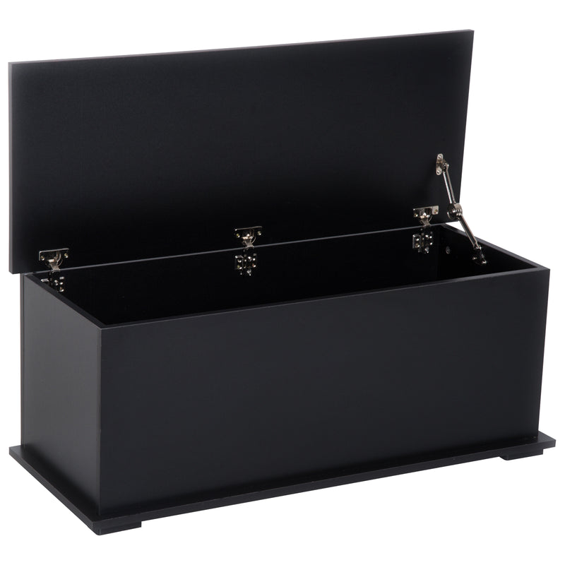 Wooden Storage Box Clothes Toy Chest Bench Seat Ottoman Bedding Blanket Trunk Container with Lid - Black