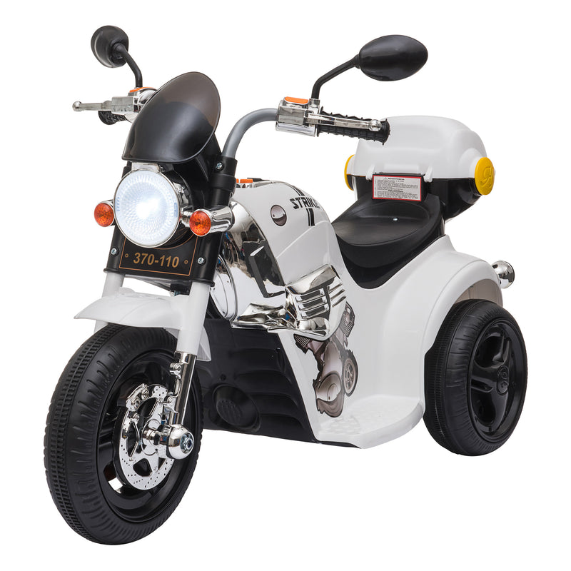Kids 6V Battery PP Motorcycle Ride On Trike w/ Lights Music Horn 18 - 36 Months White