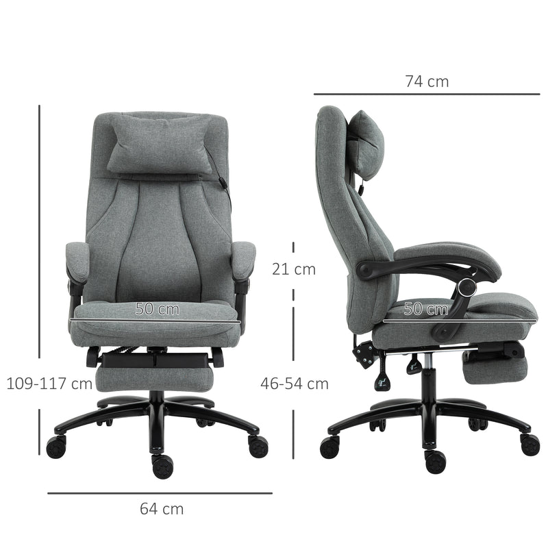 Office Chair 2-Point Removable Vibration Massage Pillow Executive Ergonomic USB Power Adjustable Height 360° Swivel Grey