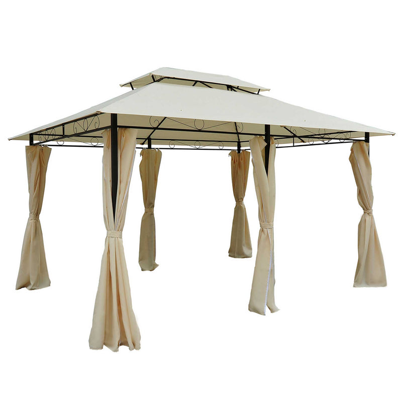 4m x 3(m) Metal Gazebo Canopy Party Tent Garden Pavillion Patio Shelter Pavilion with Curtains Sidewalls Beige