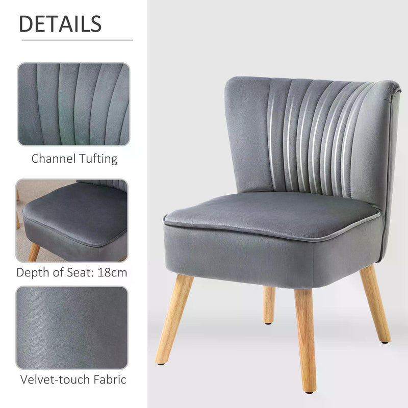 Velvet Accent Chair Occasional Tub Seat Padding Curved Back with Wood Frame Legs Home Furniture Grey