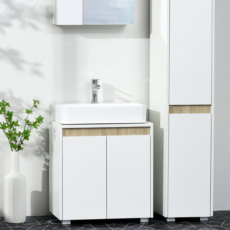 Modern Bathroom Sink Cabinet, Floor Standing Under Sink Cabinet, Freestanding Storage Cupboard with Double Doors, White