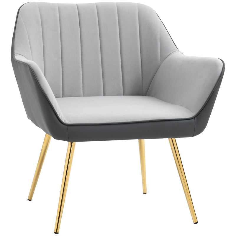 Modern Velvet Armchairs with Gold Steel Legs, Upholstered Accent Chairs for Living Room and Bedroom, Light Grey