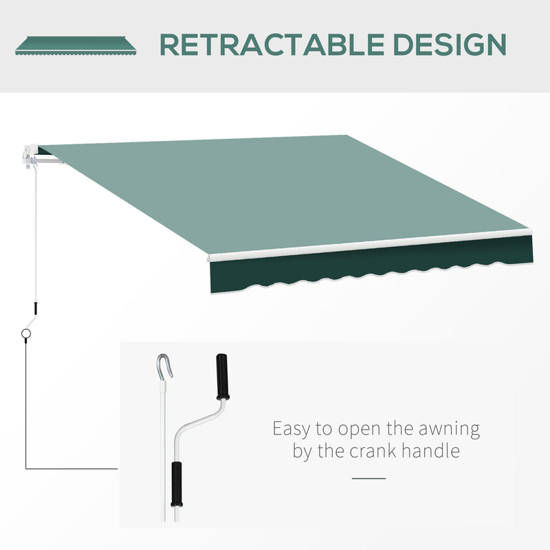 2.5m x 2m Garden Patio Manual Awning Canopy Sun Shade Shelter Retractable with Winding Handle Green
