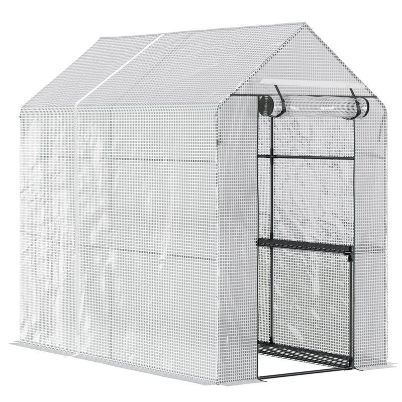 Walk in Garden Greenhouse with Shelves Polytunnel Steeple Grow House 186L x 120W 190Hcm White