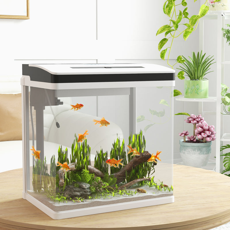 28L Glass Aquarium Fish Tank with Filter, LED Lighting, for Betta, Guppy, Mini Parrot Fish, Shrimp, 38 x 26 x 39.5cm