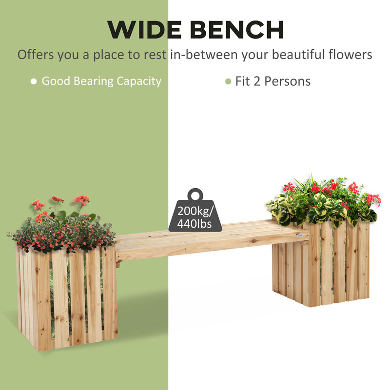 Wooden Planters & Bench Combination, Flower Pot Planter Box with Garden Bench for Patio, Park and Deck, 192 x 43 x 50 cm, Natural