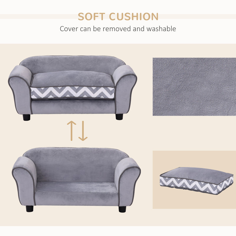 Dog Sofa Bed for XS-Sized Dogs, Cat Sofa with Soft Cushion, Pet Chair Lounge with Washable Cover, Removable Legs, Wooden Frame - Grey