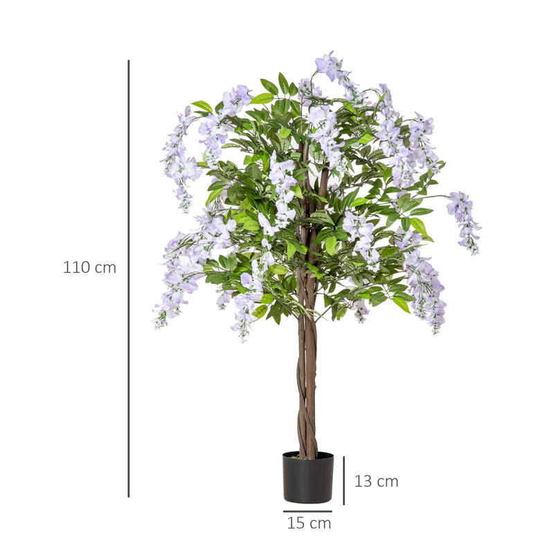 Artificial Realistic Wisteria Flower Tree Faux Decorative Plant in Nursery Pot for Indoor Outdoor Décor, 110cm