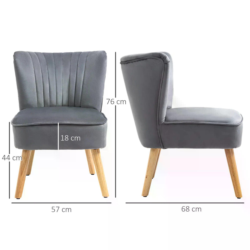 Velvet Accent Chair Occasional Tub Seat Padding Curved Back with Wood Frame Legs Home Furniture Grey