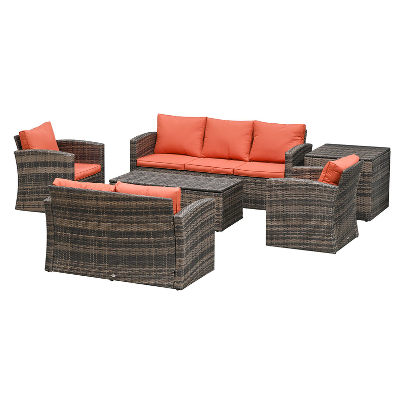 7-Seater Outdoor Rattan Wicker Sofa Set Sectional Patio Conversation Furniture Set w/ Storage Table & Cushion Mixed Brown